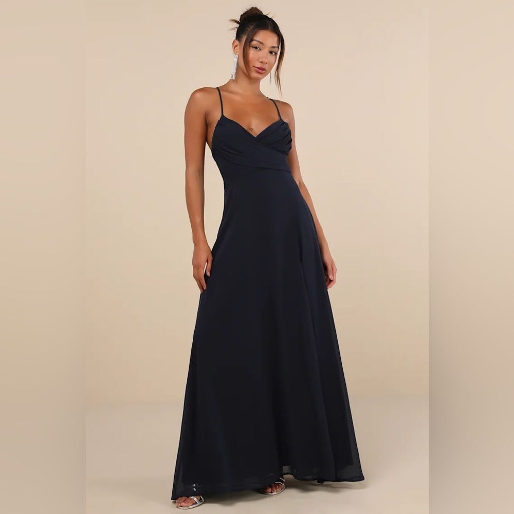 Lulus Event Ready Navy Blue Backless Lace-Up Maxi Dress